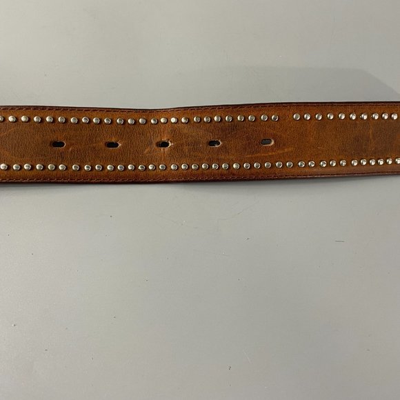 Tony Lama Brown Leather Silver-tone Studded Belt, Size 38 - Picture 8 of 13